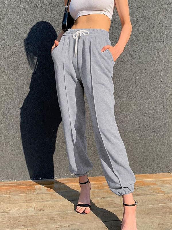 Loose Solid Color High-Waisted Casual Pants Bottoms