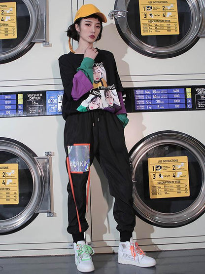 Loose Split-joint Elastic Waist Sport Pants