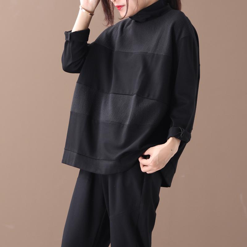 Buykud Literary Loose Wide Striped Turtleneck Sweatshirt