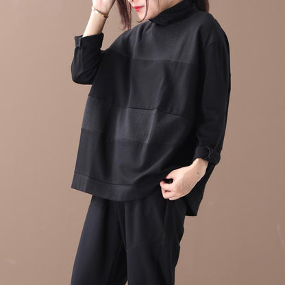 Buykud Literary Loose Wide Striped Turtleneck Sweatshirt
