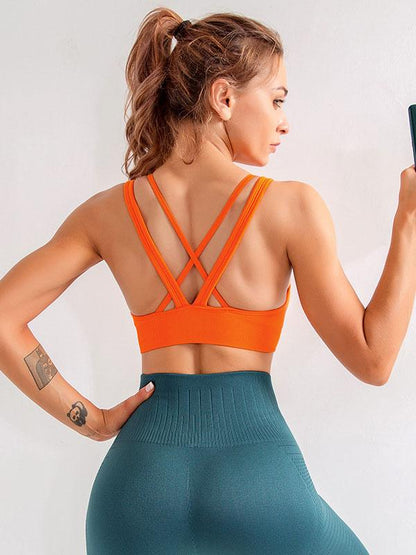Solid Wrap Backless Sports Bra