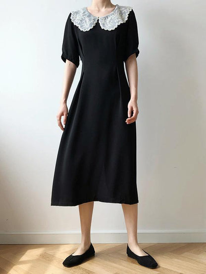 Original Empire Elasticity Lapel Lace Dress