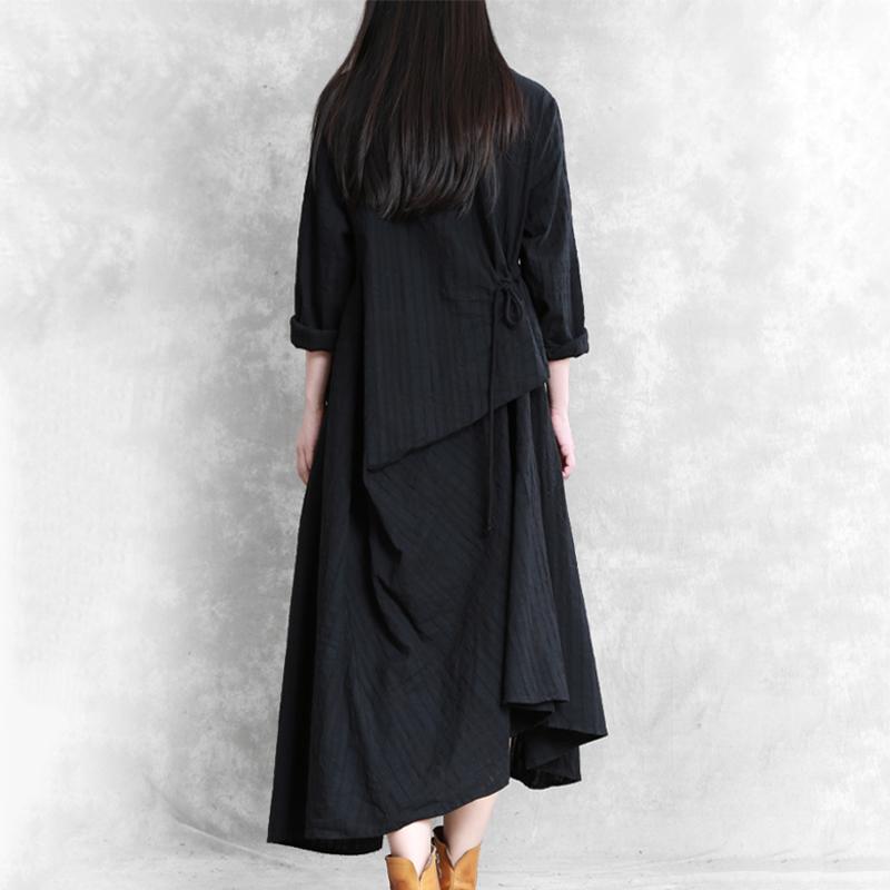 Buykud Drawstring Irregular Oblique Ruffle Loose Dress