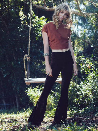 Solid Color Embroidered Decoration Bell-Bottoms Pants