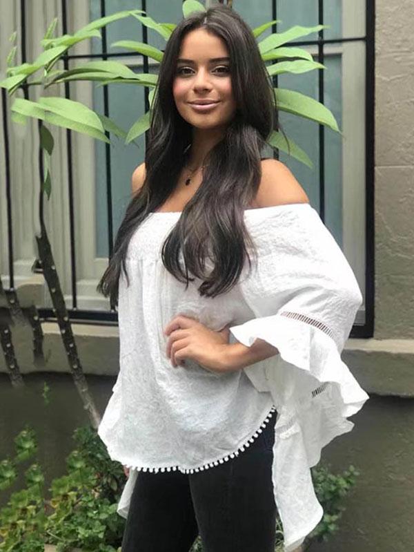 Solid Color Off-the-shoulder Backless Falbala Blouses&shirts Tops