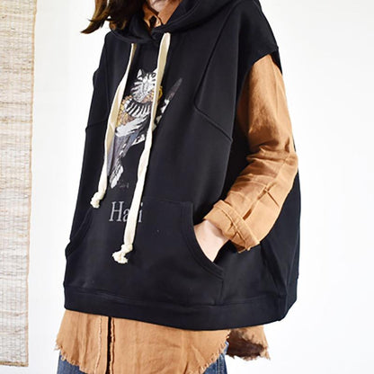 Buykud Casual Cartoon Cat Loose Sleeveless Hoodie