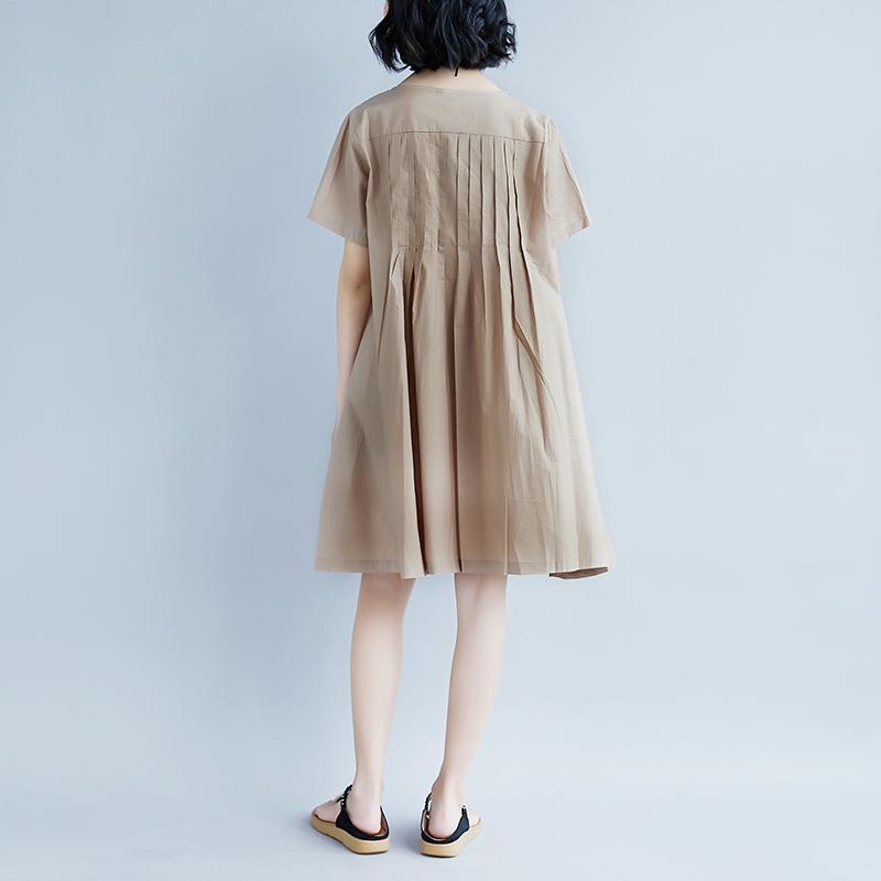 Casual Summer Short Sleeve Pockets Pleated Short Dress