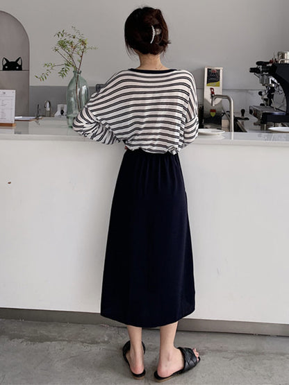 Original Solid Irregularity Split-Side A-Line Skirt