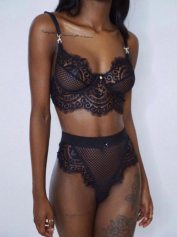 Eyelash Lace See-Through Lingerie Set