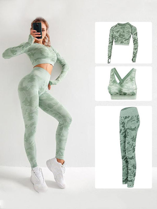 Three-Piece Set Camouflage Yoga Suits