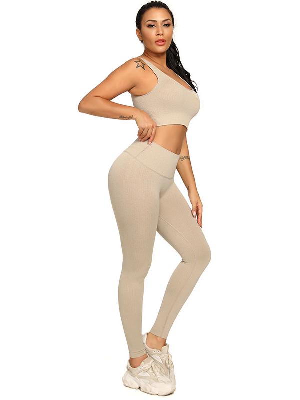 Solid Color High-Waisted Wrap Bra&Leggings Yoga Suits
