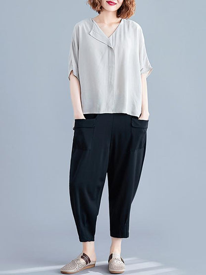 Loose Solid Batwing Sleeves Shirt