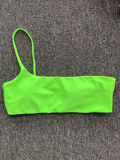 One-Shoulder Solid Color Split Bikini Swimsuit