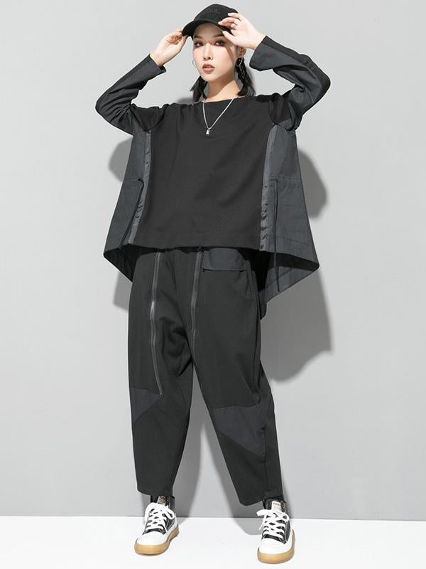 Simple Irregularity Round-Neck T-Shirts Tops