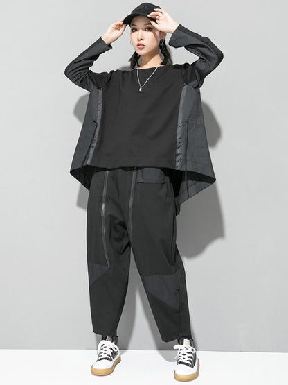 Simple Irregularity Round-Neck T-Shirts Tops