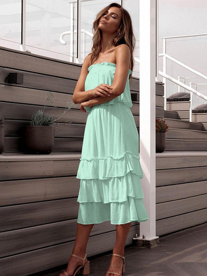 Solid Strapless Tiered Two-piece Dress