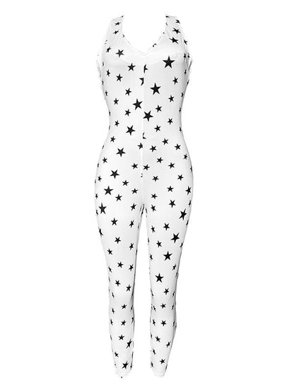 Printed Stars Backless Halter Neck Sports Jumpsuits