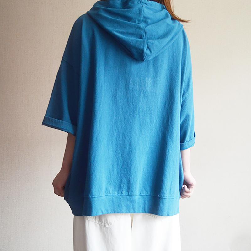 Cotton Print Loose Hooded Women Blouse