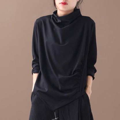 Buykud Pure Color Irregular Hem Drawstring Blouse