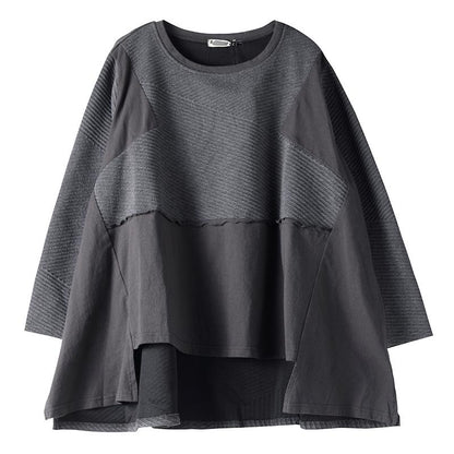 Buykud Striped Spliced O-Neck Long Sleeve Blouse