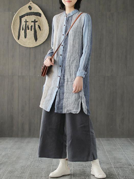 Ramie Cotton Loose Long Shirt Tops