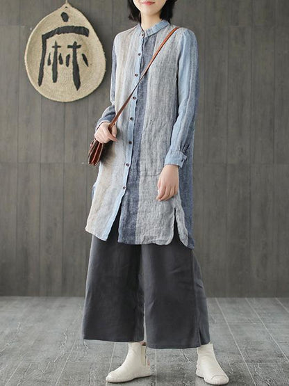 Ramie Cotton Loose Long Shirt Tops