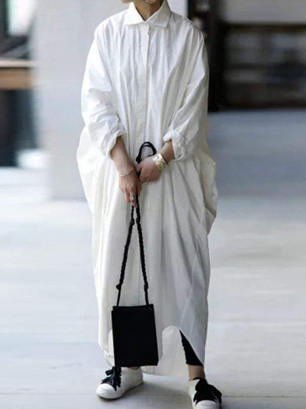 Casual Buttoned Solid Color Lapel Long Sleeves Loose Maxi Dress