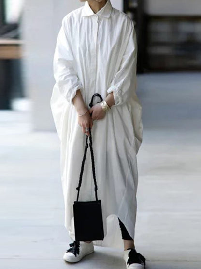 Casual Buttoned Solid Color Lapel Long Sleeves Loose Maxi Dress