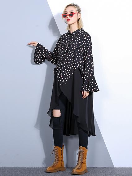 Split-joint Chiffon Polka-dot Loose Plus Size Midi Dresses