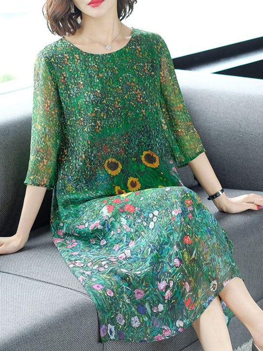 Casual Floral Printed Midi Dress