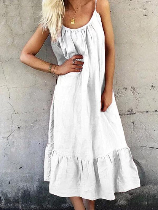 Falbala Spaghetti-neck Maxi Dress