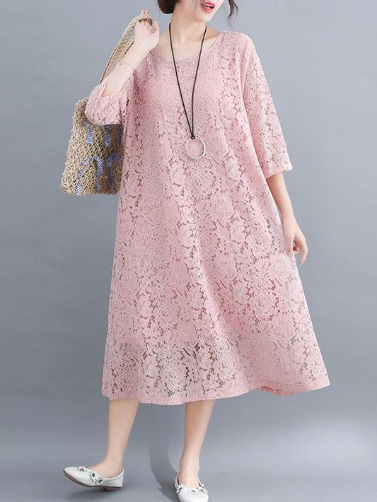 Plus Size Lace Hollow Mini Dresses