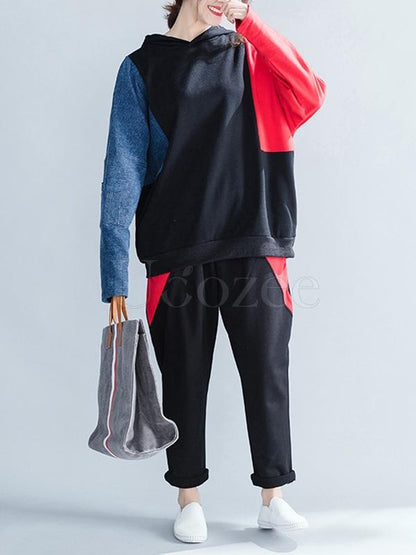 Loose Split-joint Hooded Sweatshirt&Pants Suits