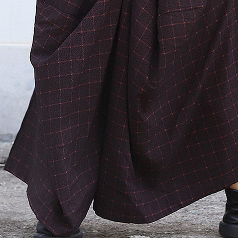Buykud Casual Plaid Irregular Wide Leg Pants