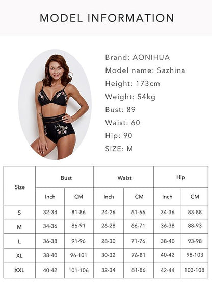 Embroidered High Bikinis Padded Bikinis Swimwear