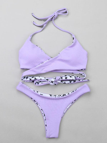 Ribbed Crisscross Adjustable Bikinis Swimwear