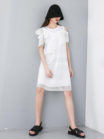 Original Split-joint Asymmetric Grid Short Dress