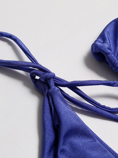 Solid Ruffled Bandage Bikinis Swimwear