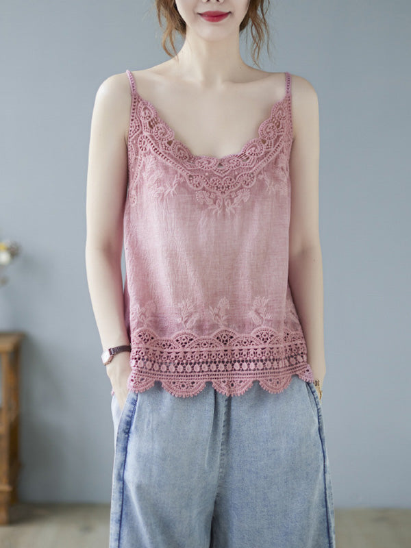 Original Solid Sleeveless Lace&Hollow V-Neck Vest