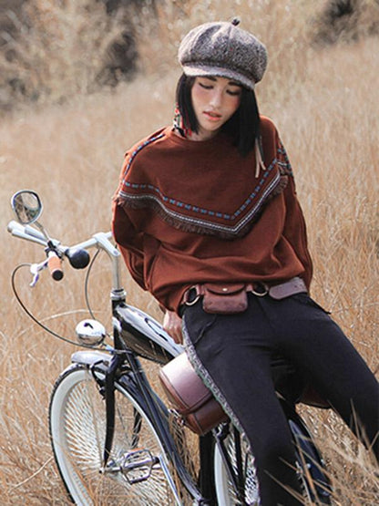 Loose Tasseled Embroidered Sweatshirt