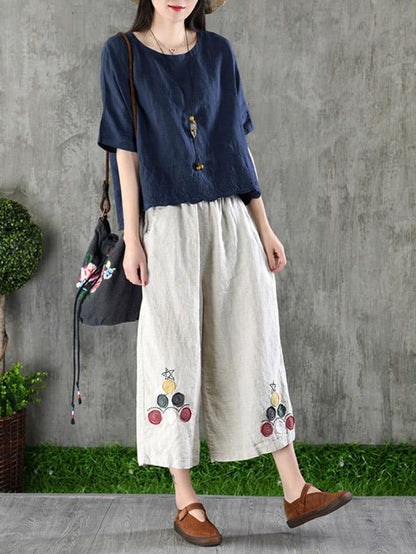 Vintage Asymmetric Embroidered Solid Shirt