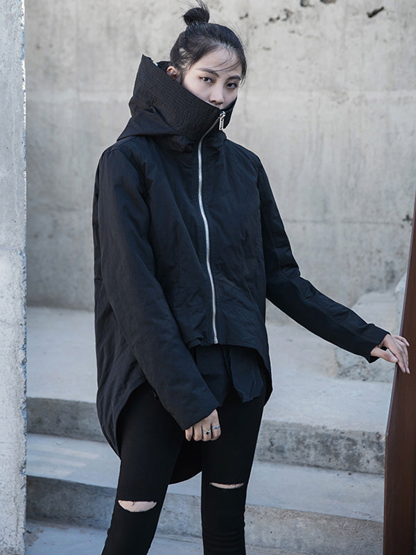Fashion Solid Color Long Sleeves Zipper Quilted Coat