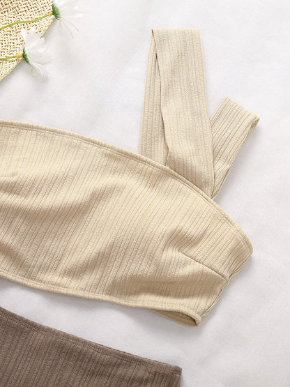 One-Shoulder Belly-Hollow Ribbed Split-Joint One-Piece Swimwear