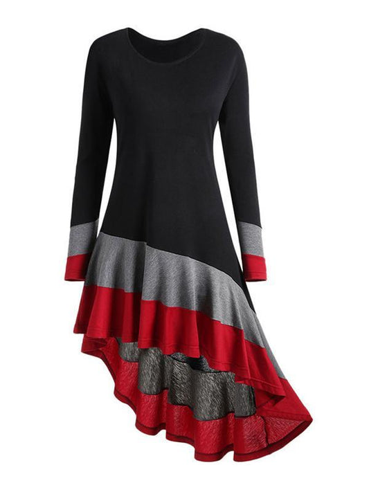 Vintage Contrast Color Long Sleeves Cropped Midi Dresses