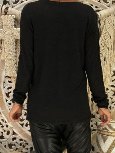 Printed V-neck Long Sleeve T-Shirt