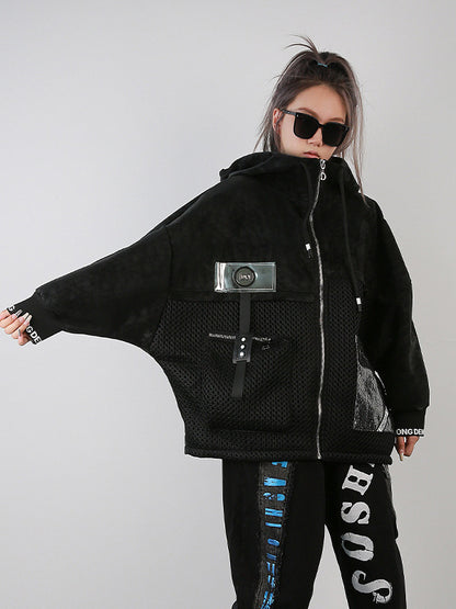 Cool Loose Long Sleeves Letter Print Keep Warm Zipper Hooded Outerwear