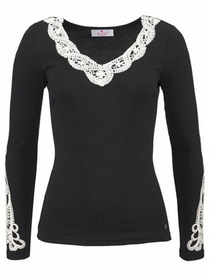 New Long Sleeve Cotton Lace T-Shirt