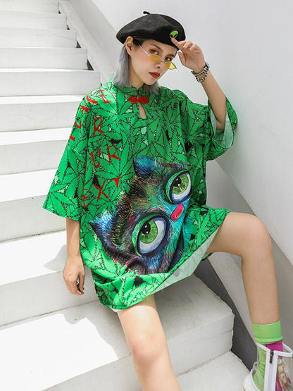 Oversize Printed Green Dress