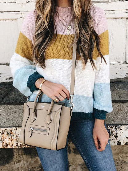 Fashion Knitting Striped Sweater Tops