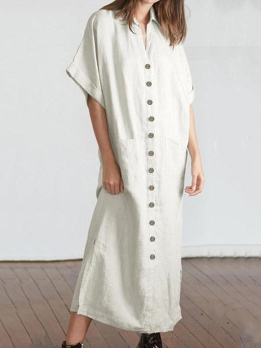 Loose Solid Color Maxi Shirtdress
